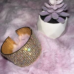 Park Lane Gold Rhinestone Wide Cuff Bracelet with Iridescent Crystals